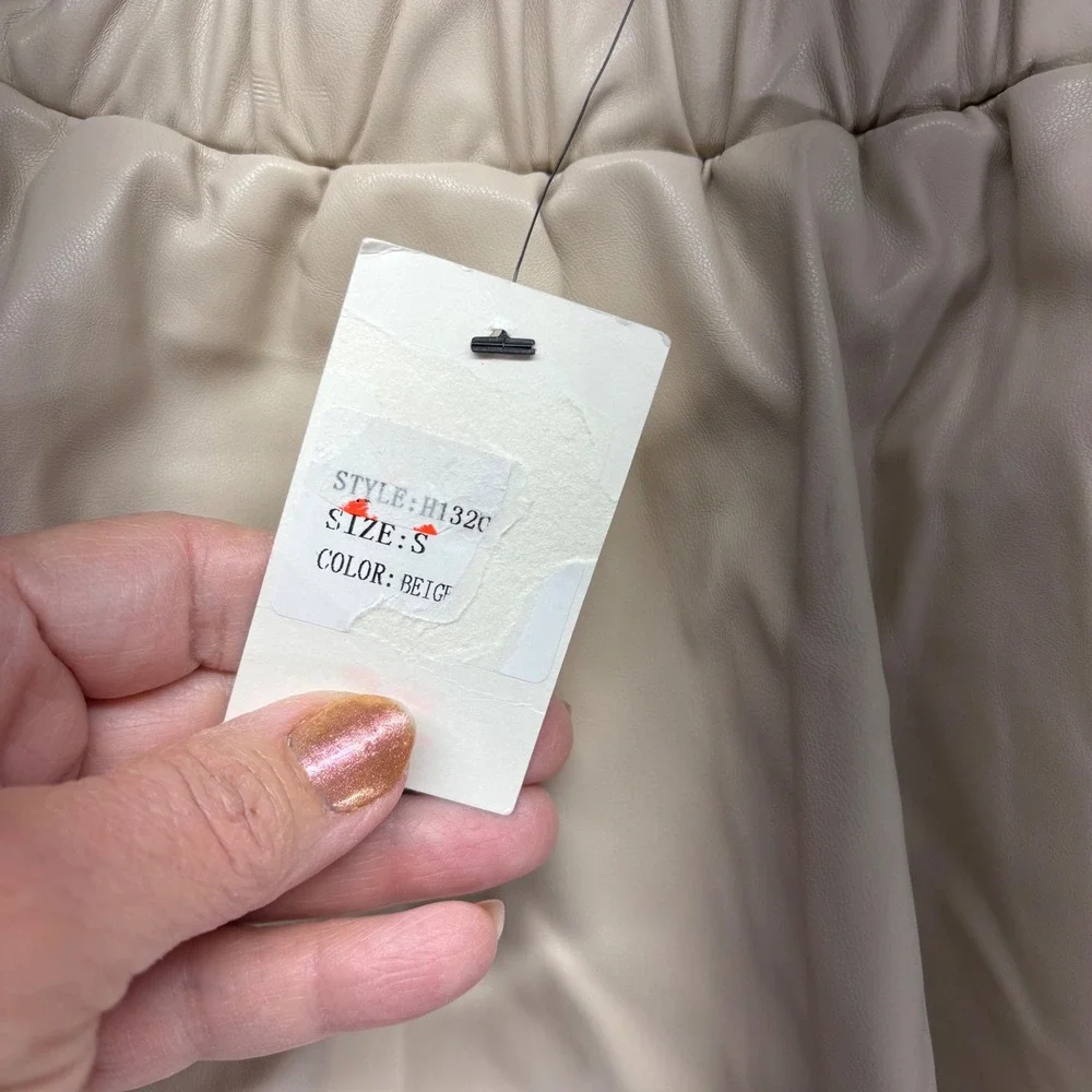 idem ditto Beige Faux‎ Leather Tiered Ruffle Mini Skirt Size S